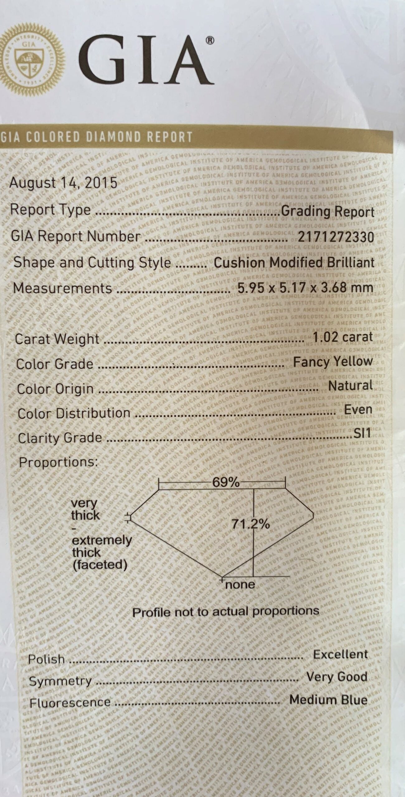 1.02 ct Natural Fancy Yellow Diamond