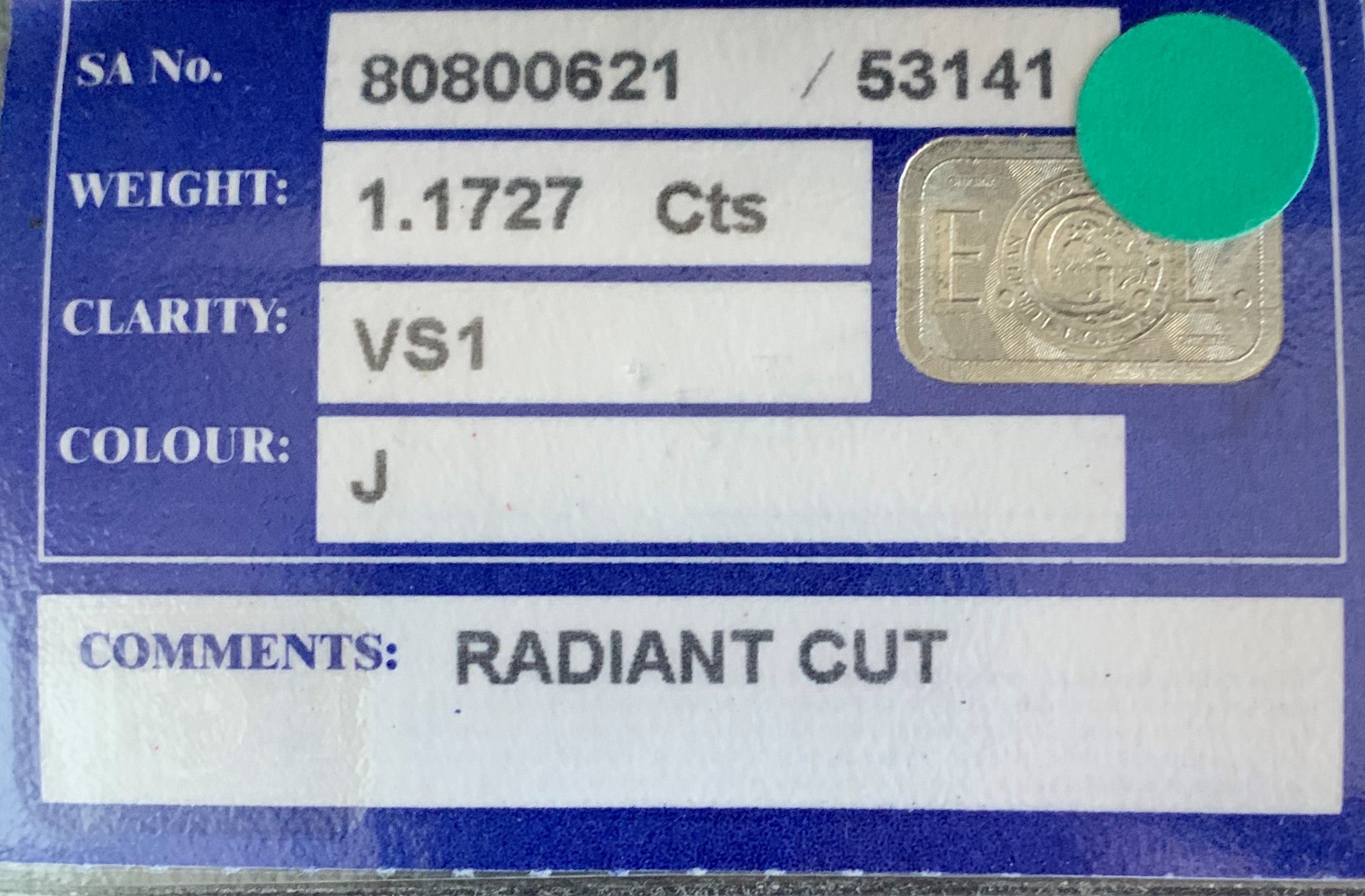 1.17 ct J VS1 Radiant Cut Diamond