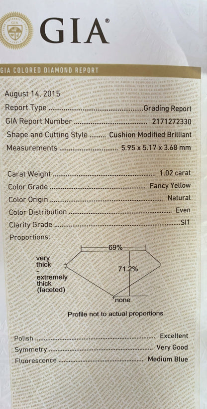 1.02 ct Natural Fancy Yellow Diamond